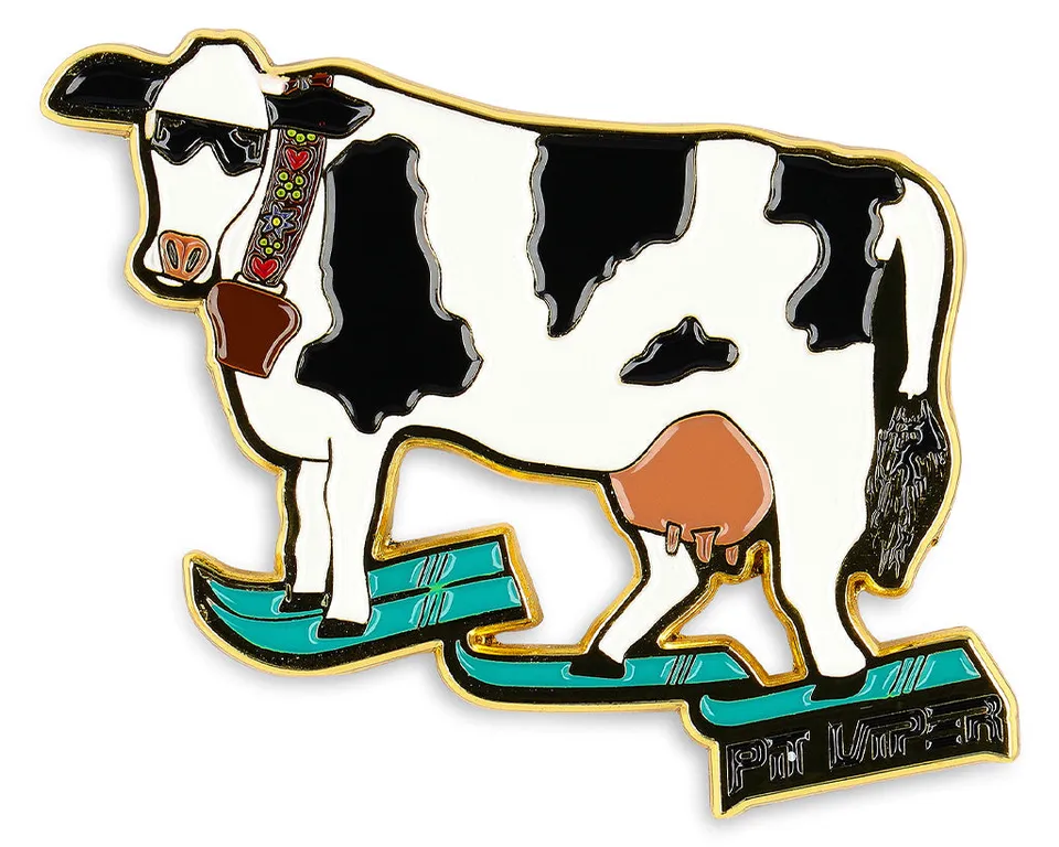 pit-viper-pow-cow-pin-enamel-lapel-pin-for-ski-enthusiasts image 1